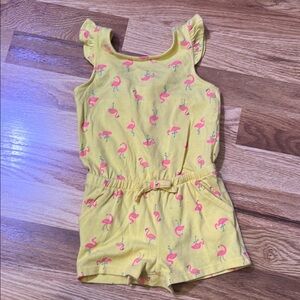 Yellow Flamingo Print Kids Romper
